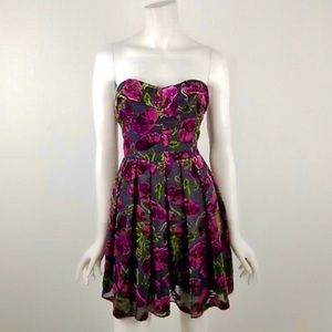 Betsey Johnson Velvet Wine Floral Strapless Dress